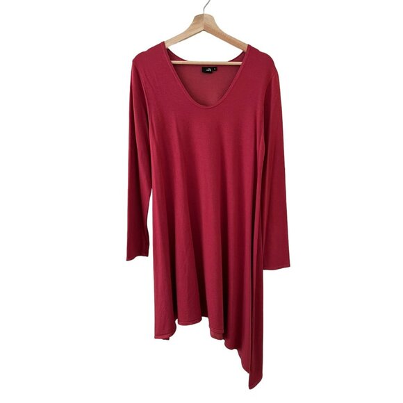 Lisa Bayne Lagenlook Long Sleeve Asymmetric Hem Bamboo Dress‎ Red Size Large - Picture 1 of 13